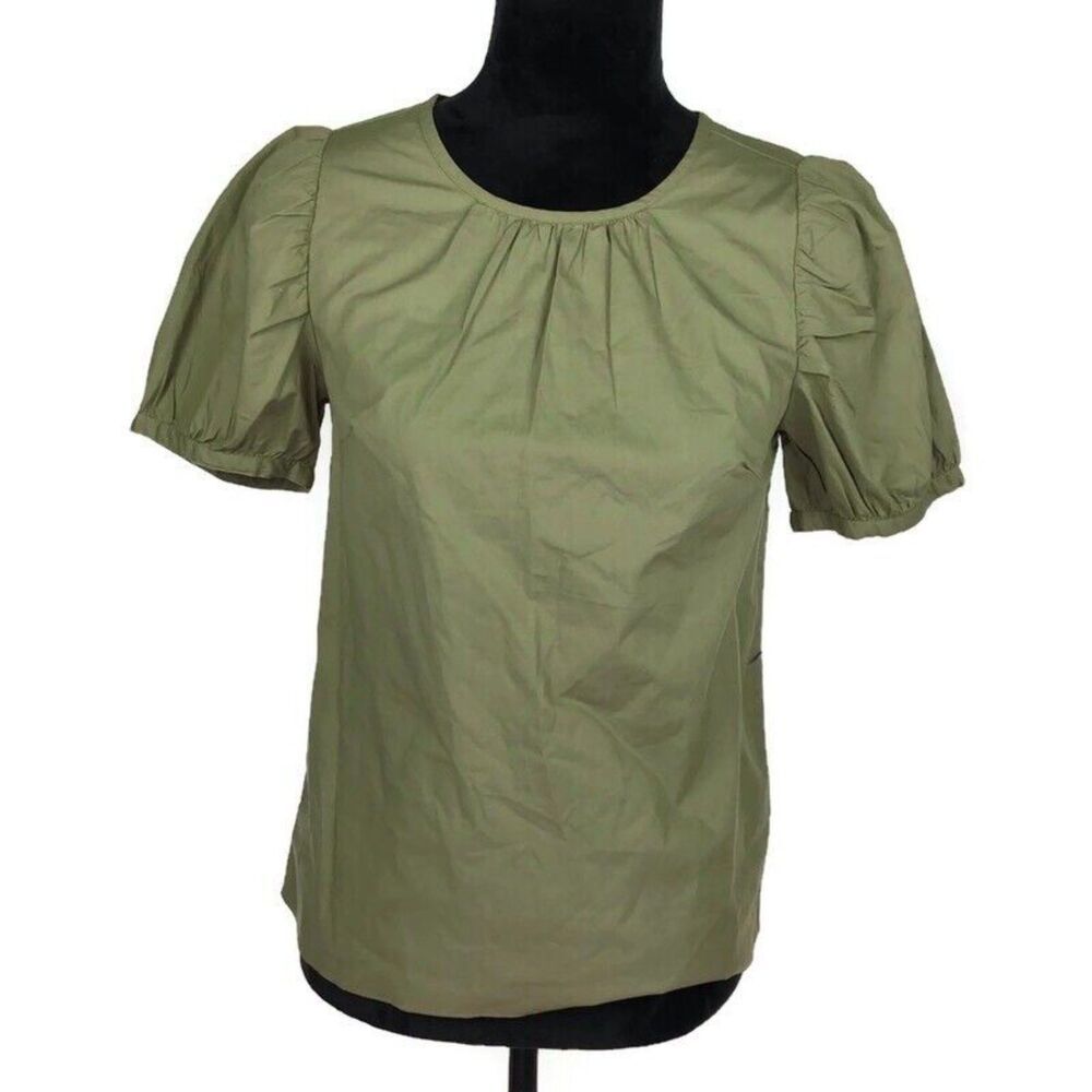 Green J. Crew Puff Sleeve Keyhole Back Cotton Poplin Short Sleeve Blouse (NWT)